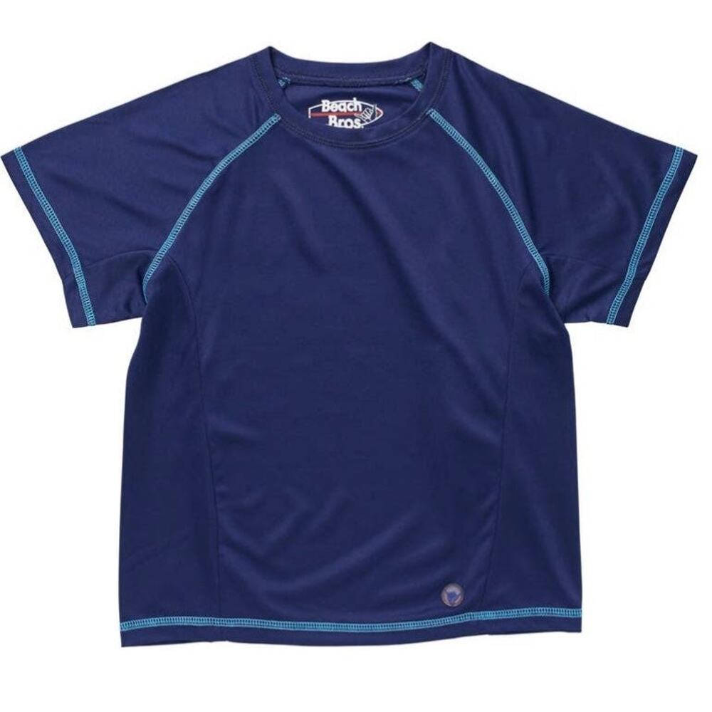 NWT Beach Bros Boys UPF 50+ Swim Rash Guard Navy Blue Short Sleeve (Size 8)
